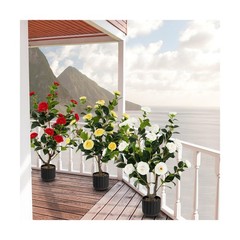 Goplus 38’’ Artificial Camellia Tree, 2 Pack Flower Plants Artificia