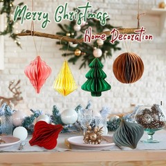 Adornos navideños de papel de panal, bolas de panal para árbol vintage