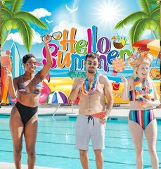 Hello Summer Decorations Beach Chair Sun Sea Backdrop Banner Gift 73″x43″