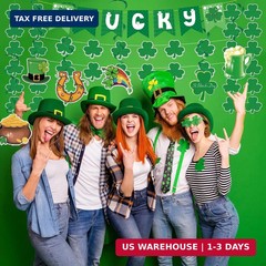 31Pcs St Patricks Day Decorations Pre-Assembled Shamrock Lucky Banner Garlands &