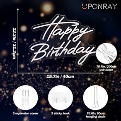 Happy Birthday Neon Signs, LED USB Neon Light for Party Wall Decor 40x32cm