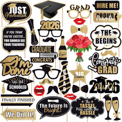, Glitter Graduation Photo Props 2026 – Pack of 34 | Black and Gold Photo Props