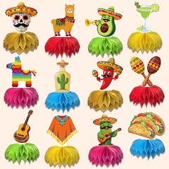 12 PCS Fiesta Mexican Party Decorations 8» Honeycomb Cinco De Mayo Taco Decor