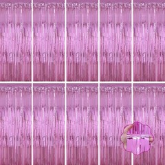 10 Pack Pink Themed Party Decorations 3.3×6.6 ft Foil Fringe Curtains