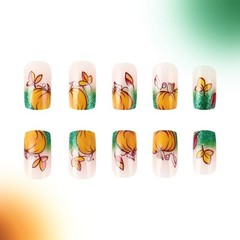 French Tip Press on Nails Square False Nails with Maple Leaf Artificial Nail