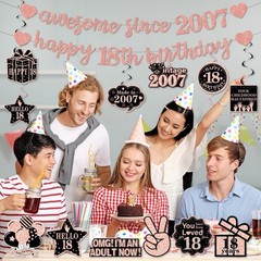 Pre-Strung 18th Birthday Banner Decorations for Girls, Glitter Happy 18th Bir…