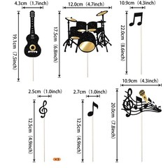 8 Pack Music Theme Cake Topper Glitter Guitar Drums Musical Symbols Cake