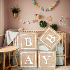 Baby Shower Box, Country Style Bohemian Balloon Box, 4Pcs of Linen Patterned wit