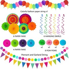 33Pcs Fiesta Decorations Cinco De Mayo Decorations Multi-Color Fans Garlands …