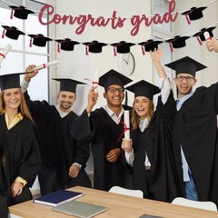 15PCS Graduation Banner 2026 Wine Glitter Congrats Grad Garland Party Decor New