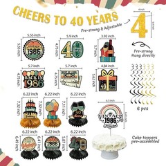 40th Birthday Party Decorations Set – Vintage 1986 Banner, Balloons, Cake Topper