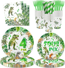 208 Pcs Dinosaur 4Th Birthday Party Supplies, Green Dino Roar I’M Four Birthday