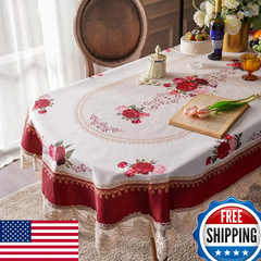 SUTAVIA Lace Embroidered Table Cloth Oval Farmhouse Table Cover Classic Antique