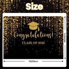 7x5Ft Black Gold 2026 Graduation Backdrop Congrats Grad Photo Booth Party Decor