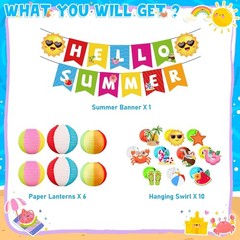 Summer Party Decorations Kit Beach Pool Party Decorations Banner Swirls Lanterns