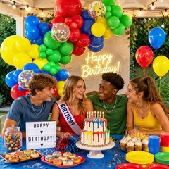 131pcs Colorful Balloon Arch Kit with Confetti Red Blue Yellow Green Balloons…