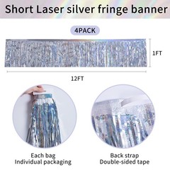 YUKL Laser Silver Streamers Party Decorations 4Pack 12FT*1FT,
