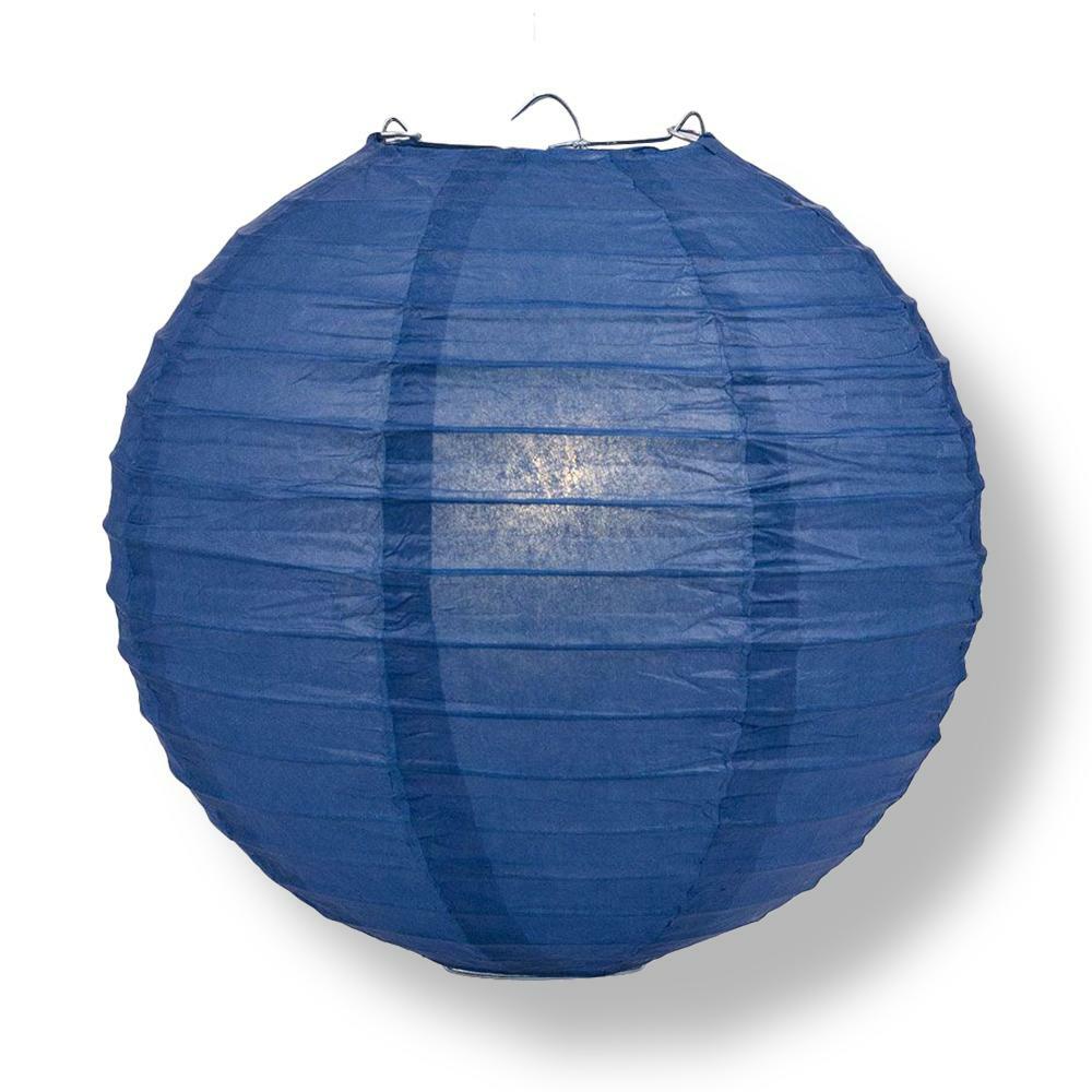 8″ Navy Blue Round Paper Lantern, Even Ribbing, Chinese Hanging Wedding & Party