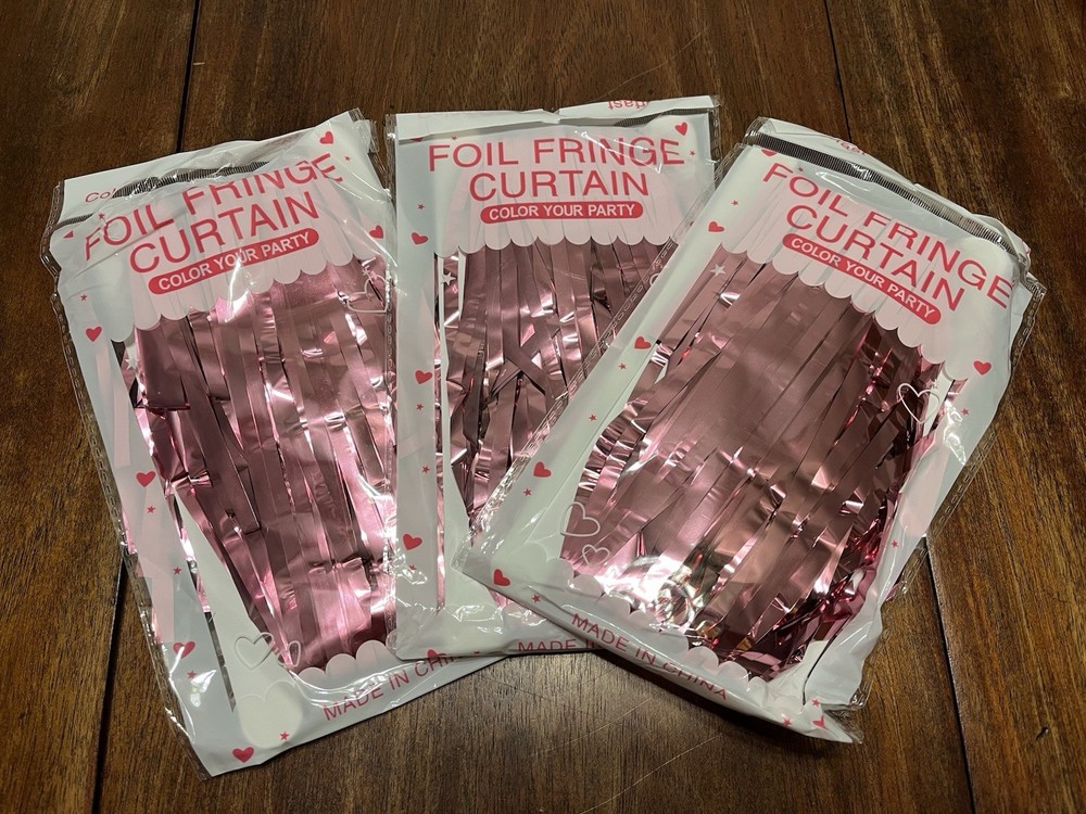 3 Pack Pink Foil Fringe – 3.3 Ft. X 6.6 Ft. Each – Party Occasion – Lot Bundle