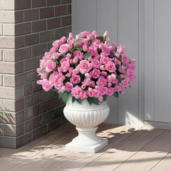 8 Bundles Artificial Roses for Front Door Outdoor Decor, 17 in, Pink