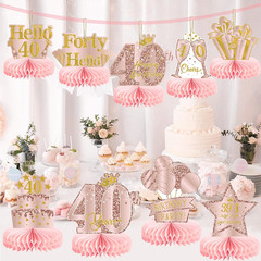 9Pcs 40th Birthday Decorations Pink Rose Gold Honeycomb Centerpieces for Women,H