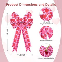 Valentines Day Decorations, 11 x 19.7 Large, Multicolored Hearts + Pink Bow