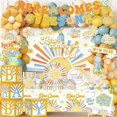 Boho Retro Sunshine Baby Shower Decor for Boy – Balloon Arch, Cake Topper & More