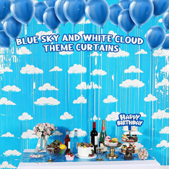 Blue Sky White Clouds Birthday Party Supplies, Clouds Theme Tinsel Foil Fringe C
