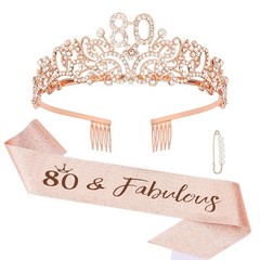 Semato 80th Birthday Decorations Set- 80th Birthday Crown and Sash Glitter Kit G