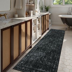LEEVAN 2.6×8 Black Distressed Runners for 2.5’x8′, Ancient