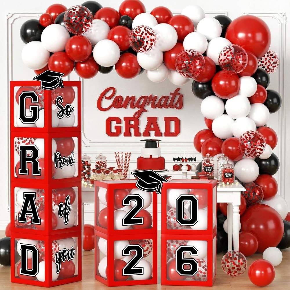 2026 Graduation Decorations, Red And Black Graduation Decorations 2026 Arch K…