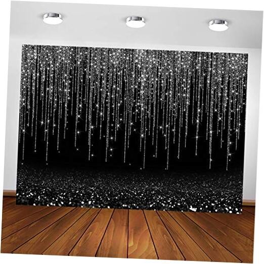 Black and Silver Backdrop Silver Black Prom Backdrop Black and Silver 7x5ft