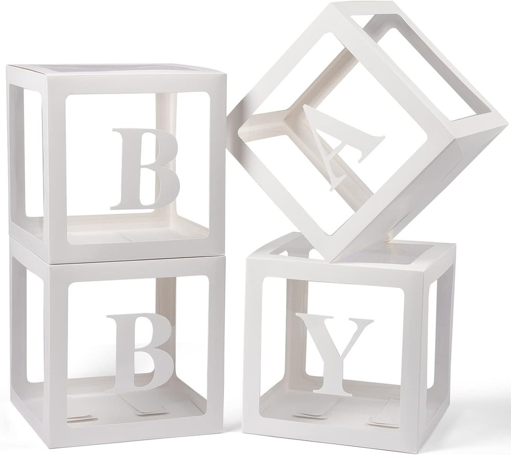 Baby Boxes W/ Letters 4 Transparent Balloon Gender Reveal Birthday Wedding Baby