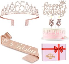 65th Birthday Decorations for Women, Including Sash, Crown/Tiara, Rose Gold