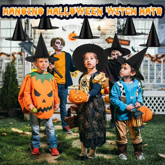 12PCS Halloween Black Witch Hats Hanging Decor Yard Party Outdoor 328FT Rope