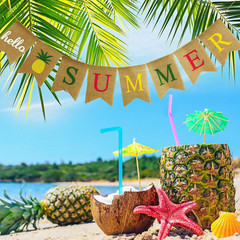 Hello Summer Flamingo Burlap Banner Pool Beach BBQ Party Garland Rustic Decor 2!