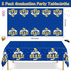 2Pack 2026 Graduation Decorations, 108″ X 54″ Graduation Tablecloth, Bluegold…