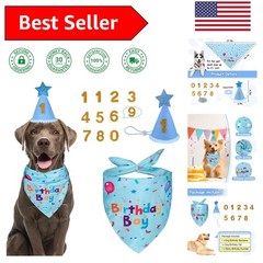 Comfortable Cotton Dog Birthday Outfit: Adjustable Hat & Double-Sided Bandana