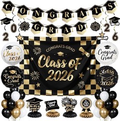 Graduation Decorations Class of 2026 Black Gold White 40pcs Grad Party Suppli…