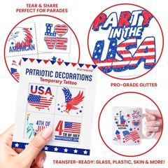 60 Pcs 4th of July Tattoos Decorations, 250th Anniversary USA Patriotic