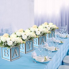 8 Set Baby Shower Centerpieces for Tables – 6 inch Wooden Boxes with Baby Let…