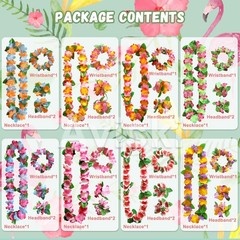 32pcs Tropical Hawaiian Party Decor, Flower Leis Headband Necklace Bracelet Set