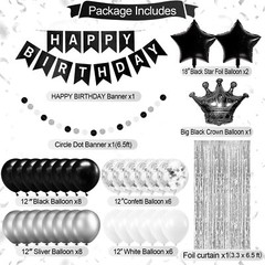 Black and Silver Birthday Party Decorations for Men Women Boys Girls Happy Bi…
