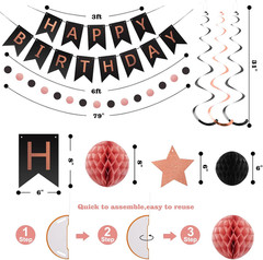 Birthday Decorations, Happy Birthday Banner with Honeycomb Balls, Star Hanging S