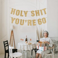 60th Birthday Banner Gold Glitter Party Decorations for Men Women Sign