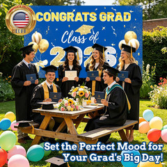 2026 Graduation Backdrop – 70.8″X43.3″ Blue Gold Congrats Grad Banner Class of 2