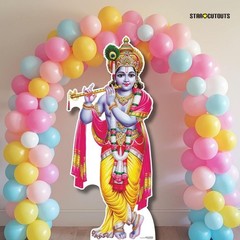 Lord Krishna Statue Cardboard Cutout Decoration 176cm Tall and Free Mini Standee
