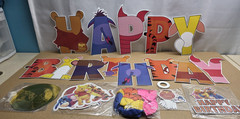 Pooh Bear Birthday Party Banner Cake & Cupcake Toppers Hanging Swirls Balloons