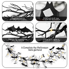 Gothic Halloween Garland: 1pc Haunted Bat Dark Dead Branch Black