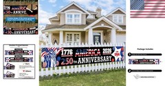 Vibrant 250th Anniversary Patriotic Banner 120″ x 20″ – Easy to Hang Anywhere